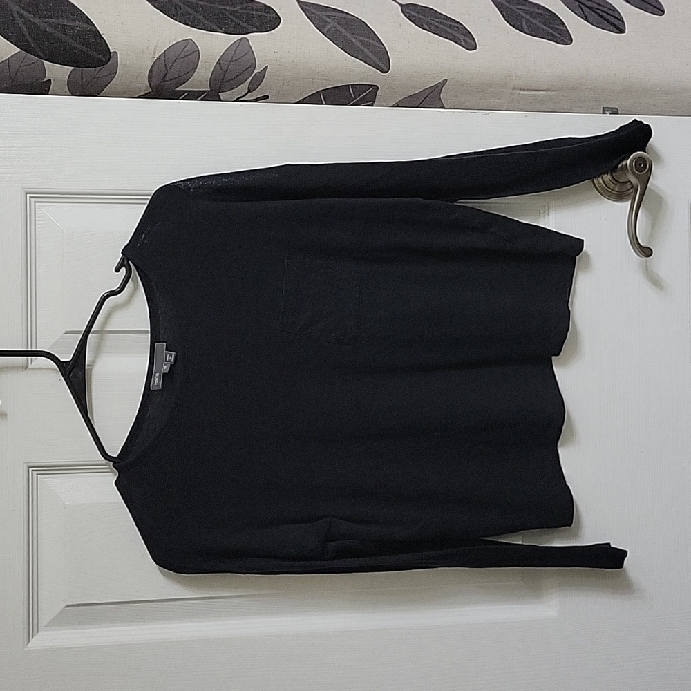 Vince Black Basic Long Sleeve Pocket Tee - image 1